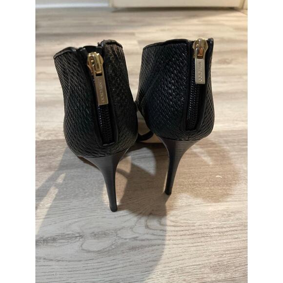 Jimmy Choo Black Woven Leather Perp-Toe Heels - Picture 5 of 5